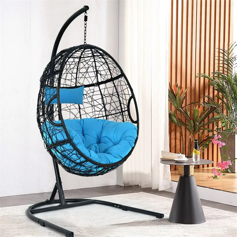 Outdoor Hanging Egg Chair Swing Hammock Chair Set with Stand & Cushion