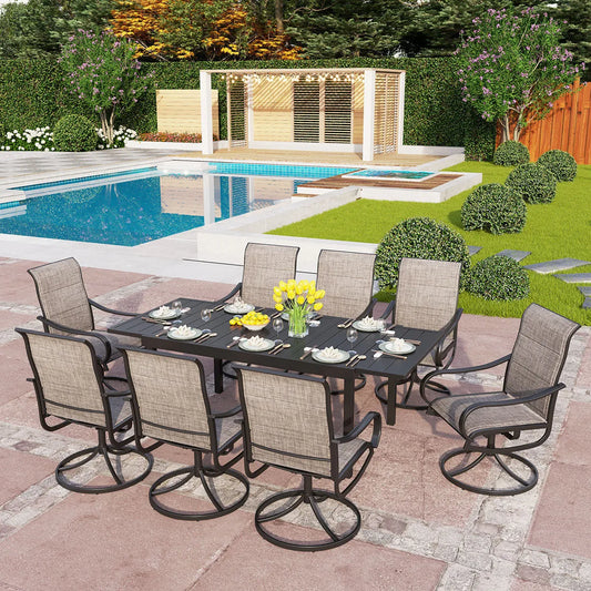 7-Piece/9-Piece Outdoor Patio Dining Set with Adjustable Table & Padded Textilene Swivel Chairs