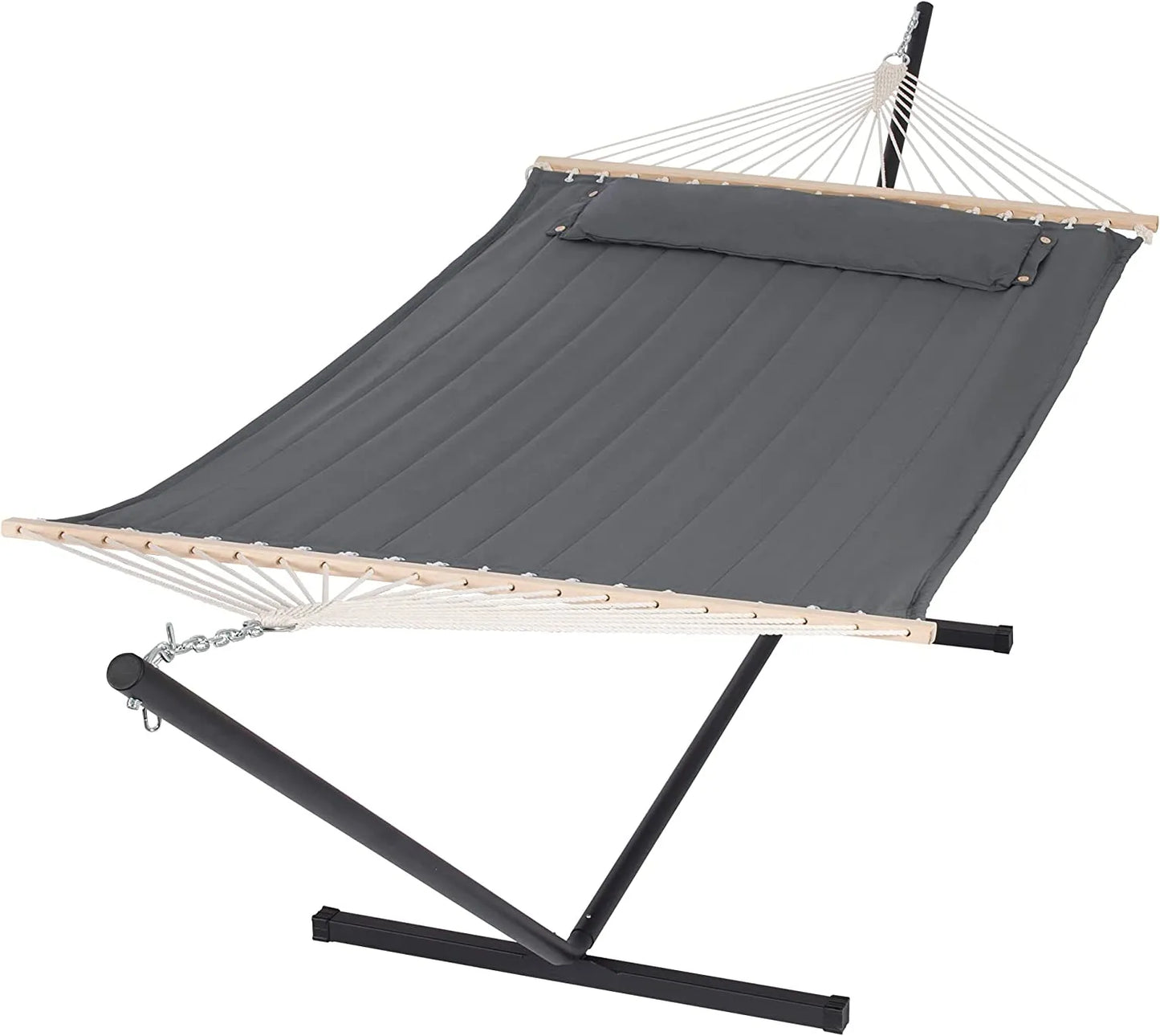 55 Inch Extra Large Double Hammock with Stand, 475lbs Capacity, Outdoor Portable Hammock with Hardwood Spreader Bar, Extra Large Pillow