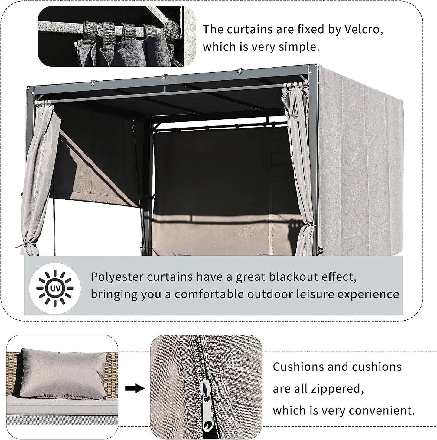 Merax 3-Seat Patio Swing Bed,Outdoor Porch Chair with Adjustable Canopy and Durable Steel Frame for Patio, Garden, Poolside Dark Grey