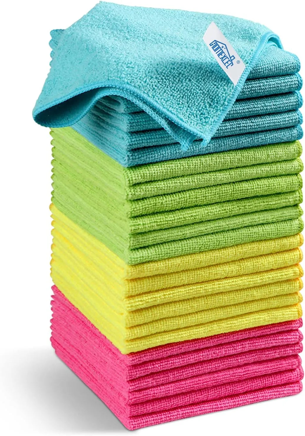 HOMEXCEL Microfiber Cleaning Cloth,12 Pack Cleaning Rag,Cleaning Towels with 4 Color Assorted,11.5"X11.5"(Green/Blue/Yellow/Pink)