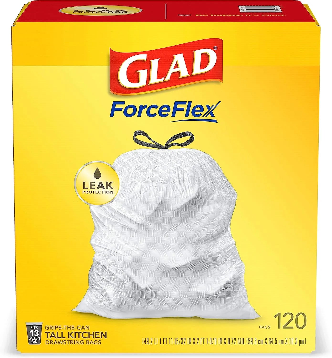 Glad Protection Series Force Flex Drawstring Fresh Clean Odor Shield 13 Gallon 1/110ct
