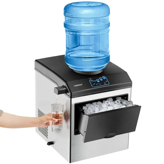 48LBS/24H 2-in-1 Stainless Steel Countertop Ice Maker Built-in Water Dispenser with Chilled Water Spout 5LBS Ice Storage Basket