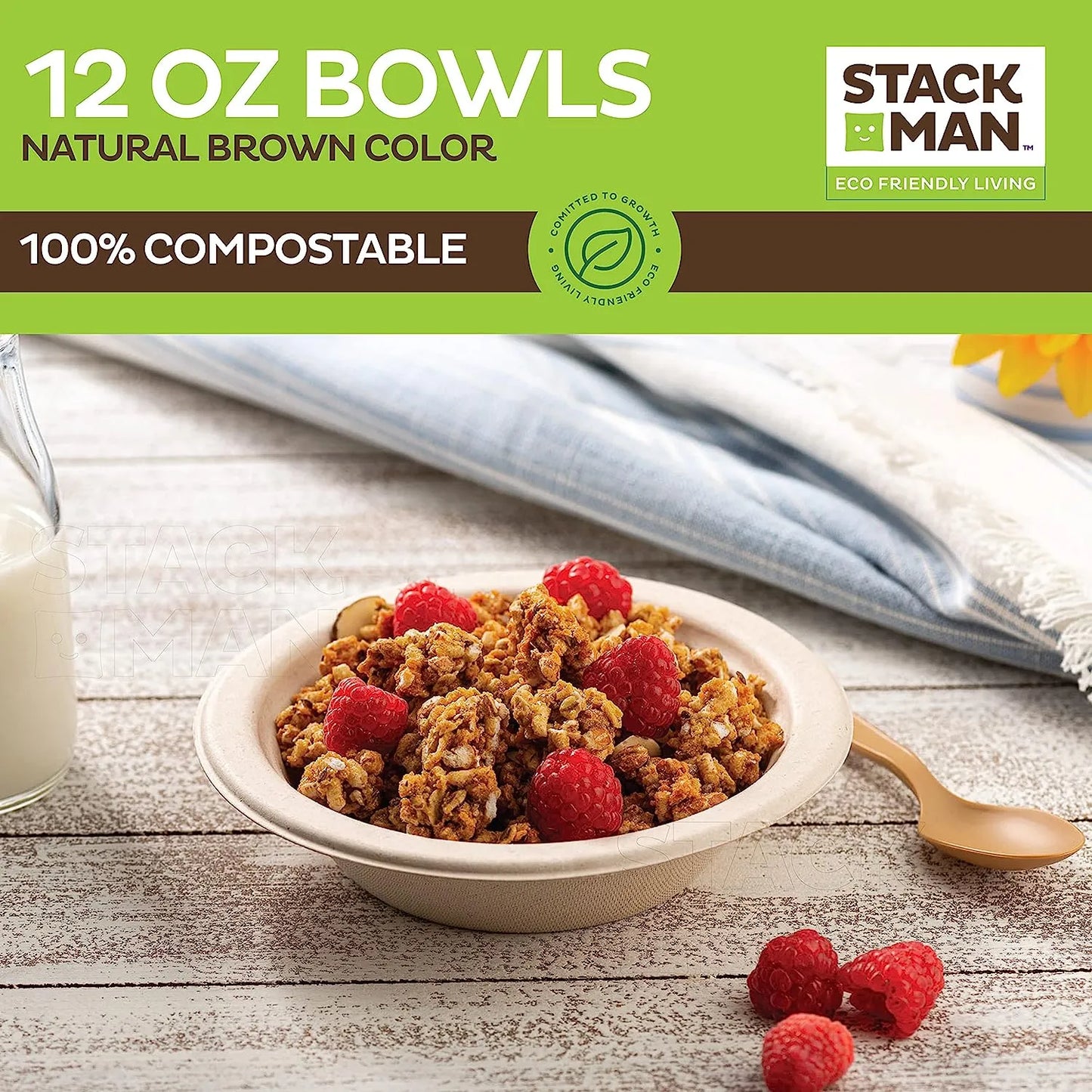 100% Compostable Paper Plates 9 Inch [500 Count] Heavy-Duty Dinner Plates - Natural Brown Color Unbleached Bagasse - Eco-Friendly Disposable Biodegradable Sugarcane Plates - [Bulk Case 4/125 Pack]