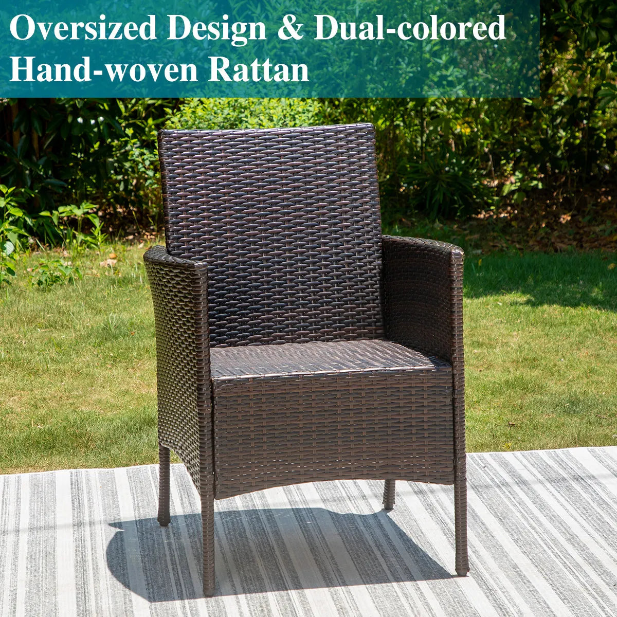 6 Piece Outdoor Dining Set with Acacia Wood Table & Wooden Bench and 4 Cushioned Rattan Wicker Chairs