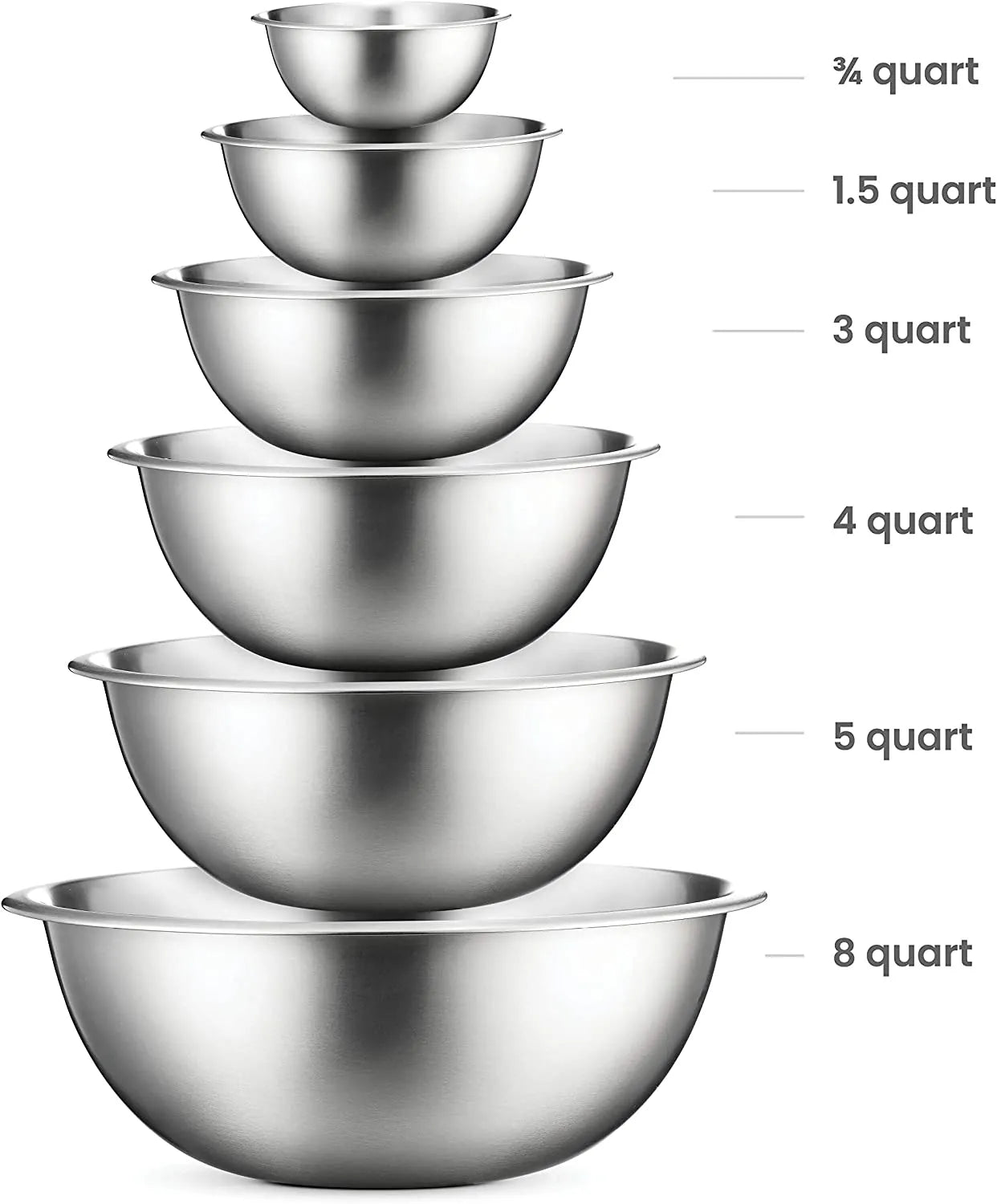 FineDine Stainless Steel Mixing Bowls (Set of 6) - Easy To Clean, Nesting Bowls for Space Saving Storage, Great for Cooking, Baking, Prepping
