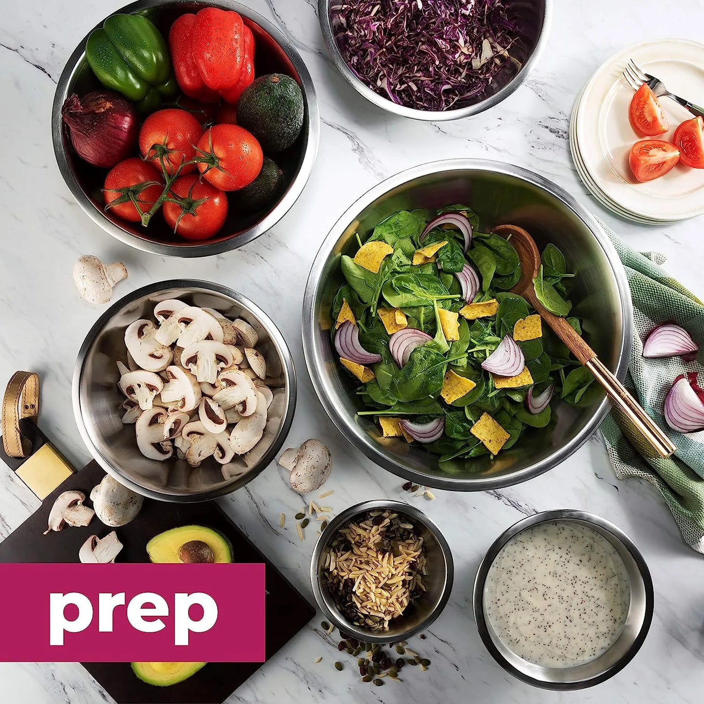 FineDine Stainless Steel Mixing Bowls (Set of 6) - Easy To Clean, Nesting Bowls for Space Saving Storage, Great for Cooking, Baking, Prepping