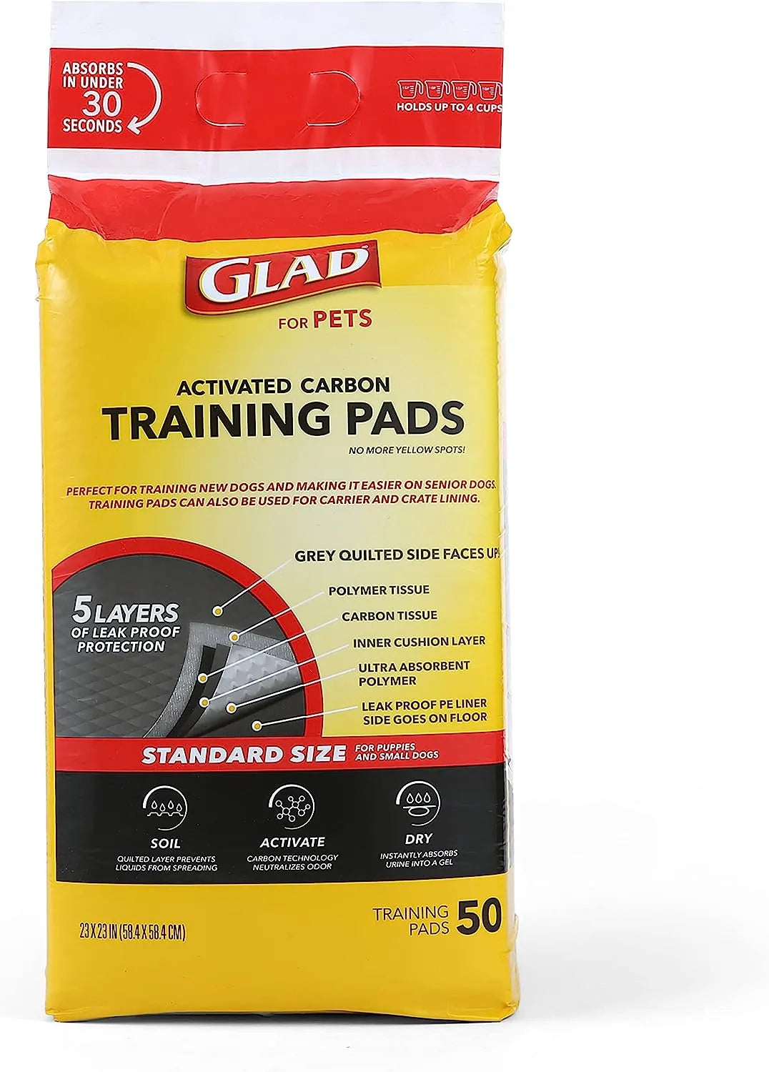 Glad for Pets Black Charcoal Puppy Pads 23" x 23" | Puppy Potty Training Pads That ABSORB & NEUTRALIZE Urine Instantly | New & Improved Quality Puppy Pee Pads, 100 count