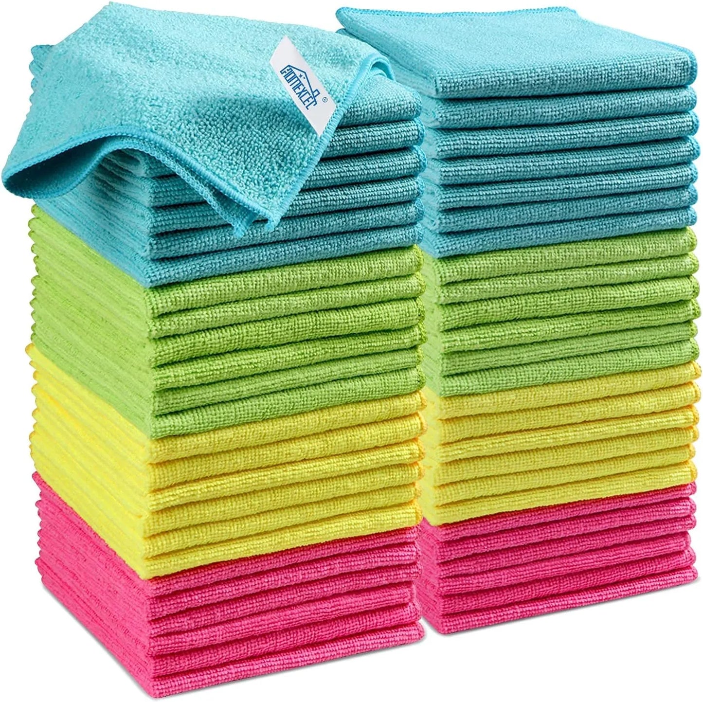 HOMEXCEL Microfiber Cleaning Cloth,12 Pack Cleaning Rag,Cleaning Towels with 4 Color Assorted,11.5"X11.5"(Green/Blue/Yellow/Pink)