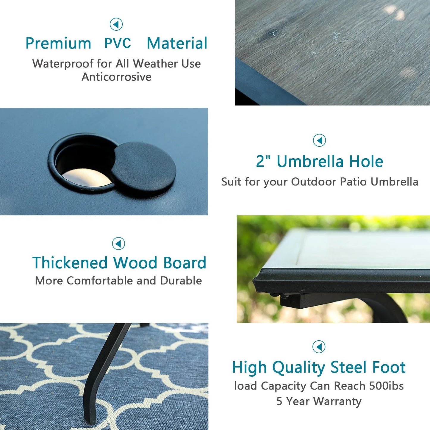 7-Piece Patio Dining Set With 6 Cushioned Steel & Rattan Chairs and Rectangle Table