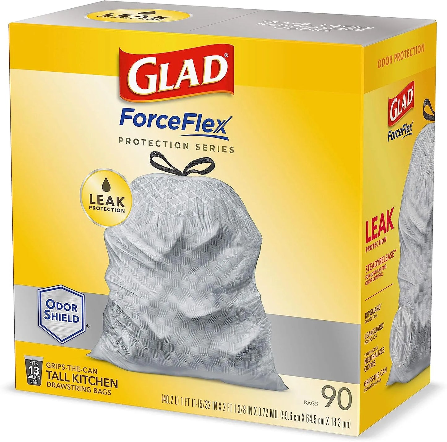 Glad Protection Series Force Flex Drawstring Fresh Clean Odor Shield 13 Gallon 1/110ct