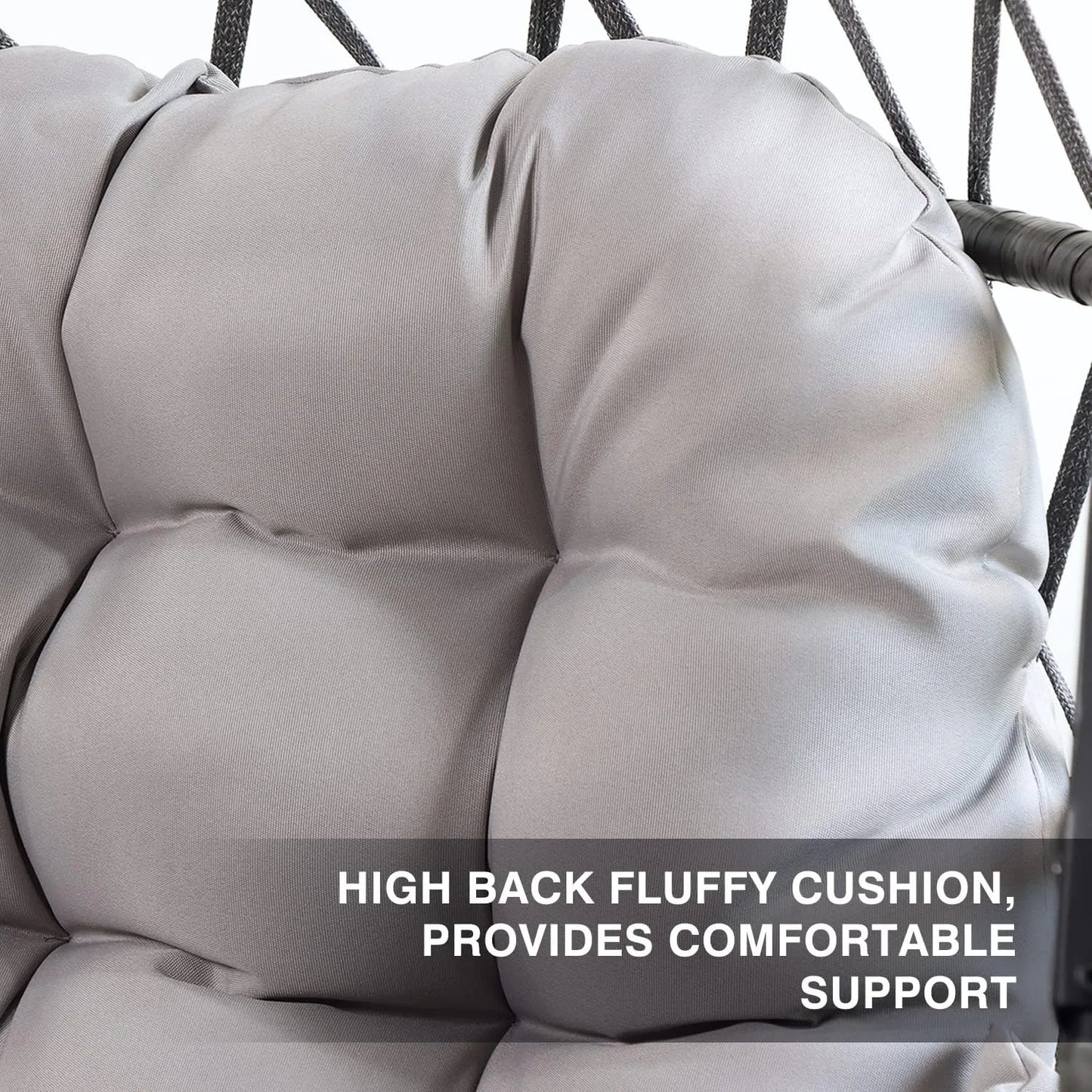 PRIVATE GARDEN Large Hanging Egg Chair with Stand Upgraded Wicker Egg Swing Chair Outdoor Indoor PE Rattan Hanging Chair with Grey Comfort Cushion Heavy Duty C-Stand