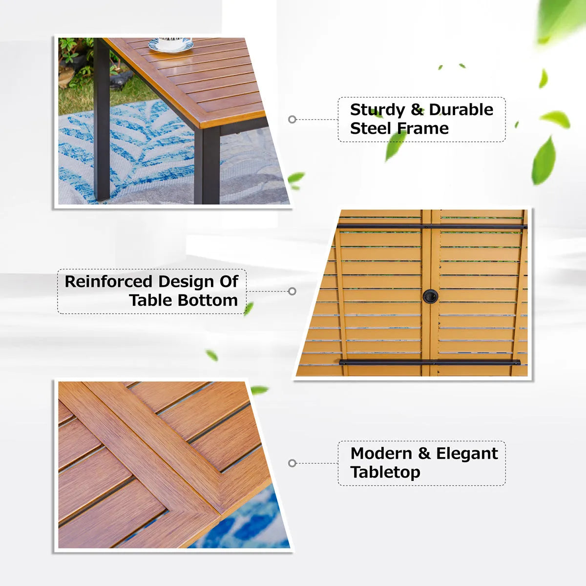 7-Piece Patio Dining Set With 6 Cushioned Steel & Rattan Chairs and Rectangle Table