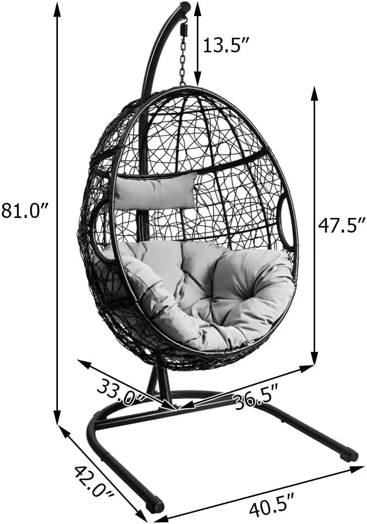 Giantex Hanging Egg Chair, 36.5-Width Oversized Swing Chair with C-Hammock Stand Set, Hammock Chair with Soft Seat Cushion & Pillow, Multifunctional Hanging Chairs for Outdoor Indoor Bedroom (Gray)