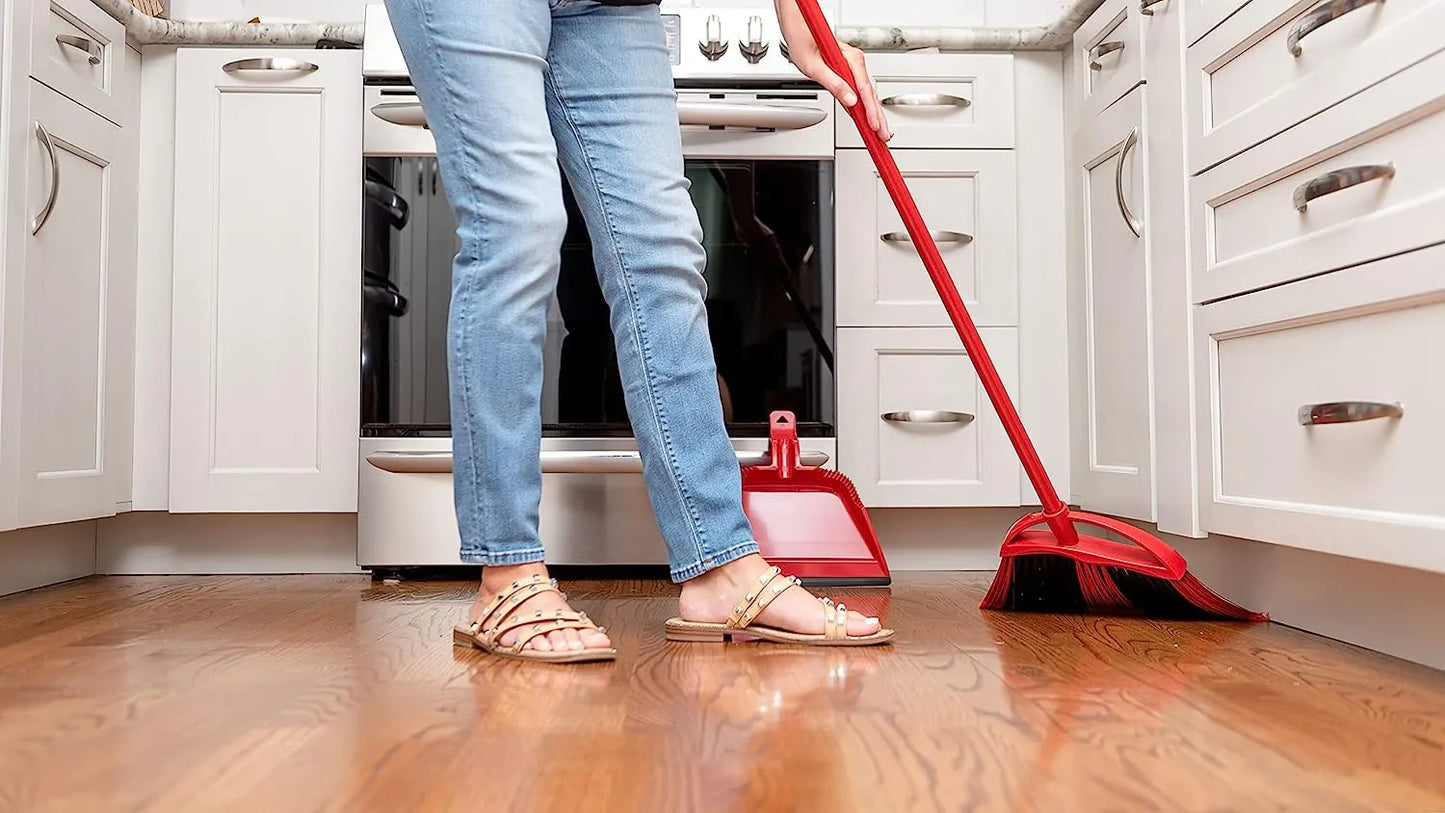 O-Cedar Pet Pro Broom & Step-On Dustpan PowerCorner, Red