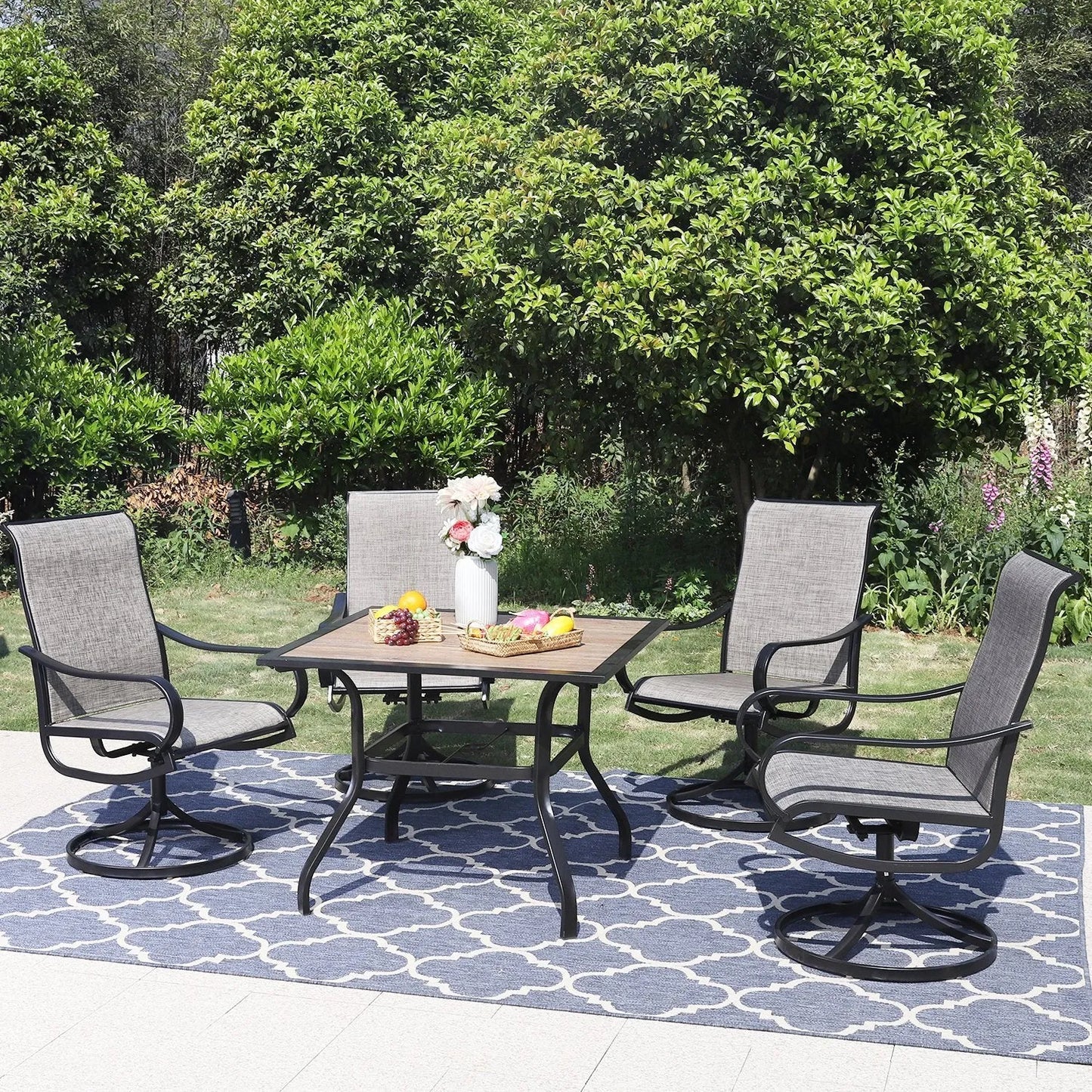 5-Piece Patio Dining Set 4 Textilene Swivel Chairs & Metal Steel Table