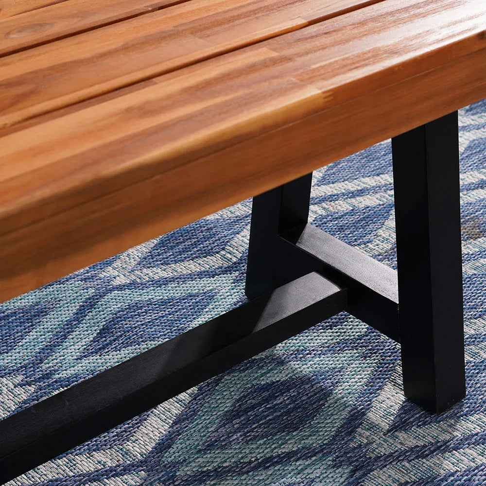 Patio Modern Acacia Wood Dining Set Outdoor Bench Picnic Table