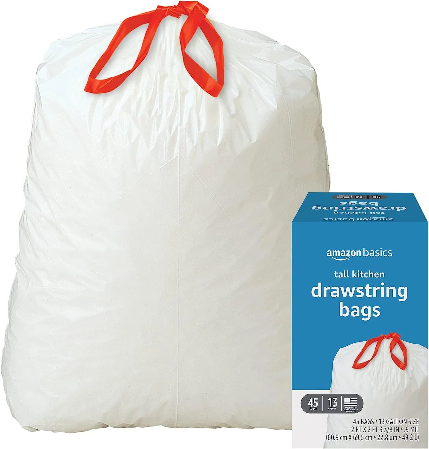 Basics Tall Kitchen Drawstring Trash Bags, 13 Gallon, Unscented, 120 Count (Previously Solimo)