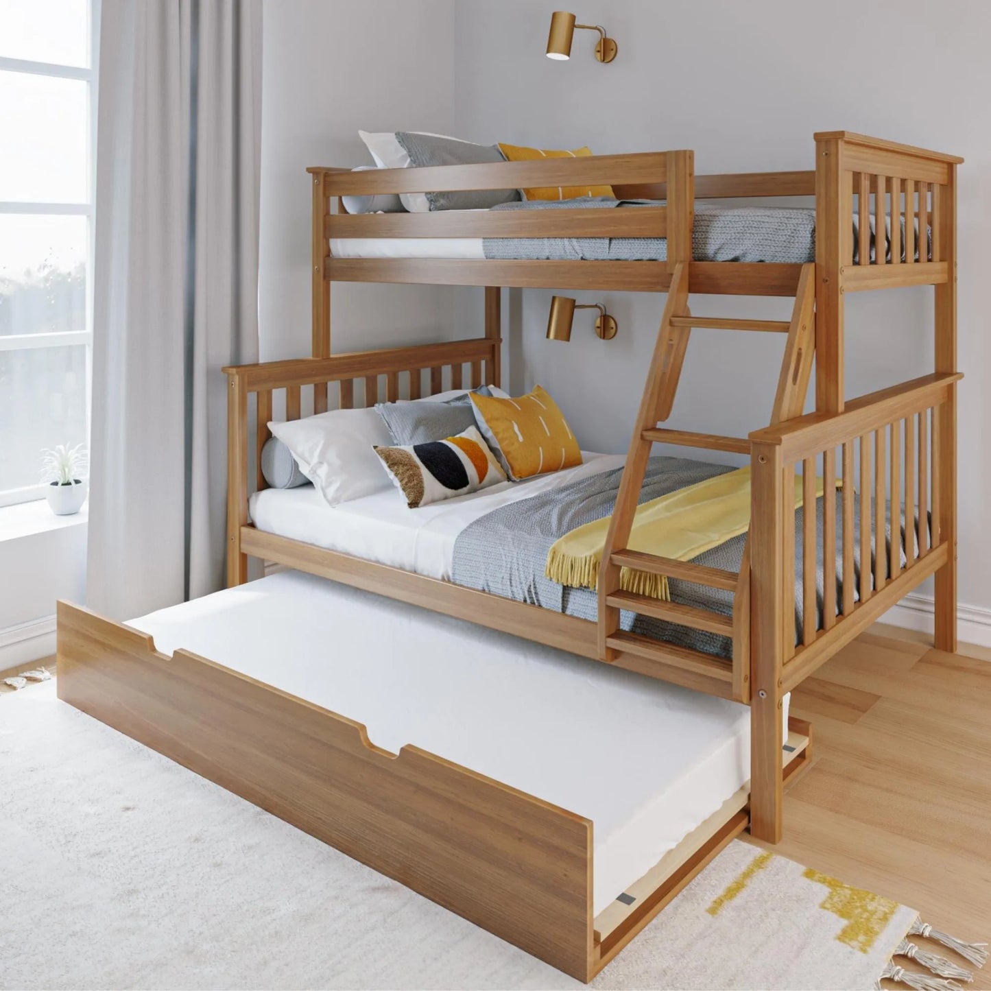 &#127876;Store Closing Sale&#128150;Kids Solid Wood Twin-Over-Full Bunk Bed + Trundle Bed