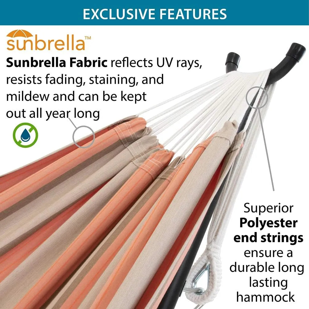 Double Cotton Hammock with Space Saving Steel Stand, Tropical (450 lb Capacity - Premium Carry Bag Included)
