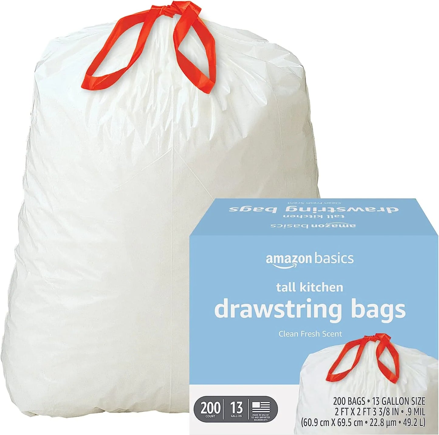 Basics Tall Kitchen Drawstring Trash Bags, 13 Gallon, Unscented, 120 Count (Previously Solimo)
