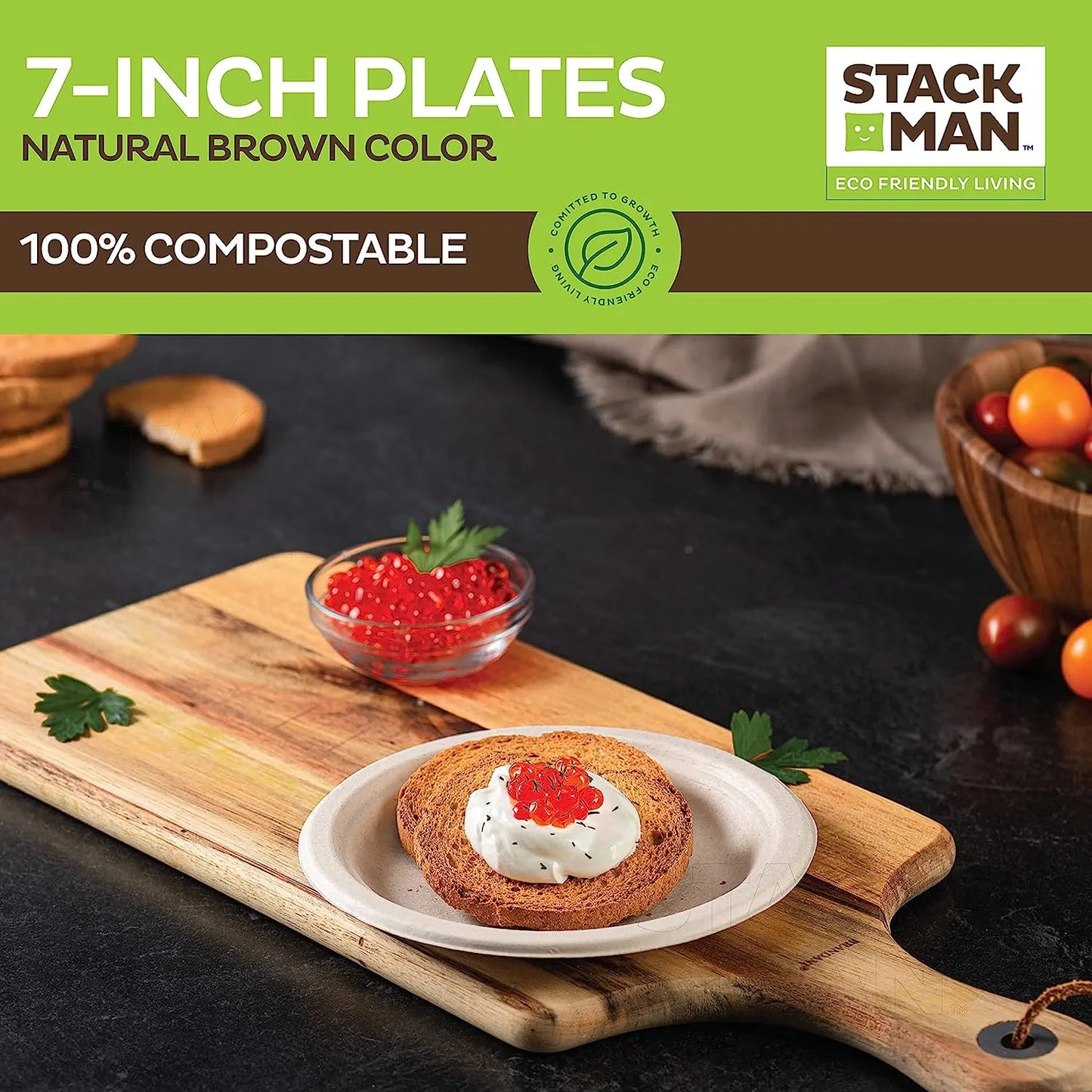 100% Compostable Paper Plates 9 Inch [500 Count] Heavy-Duty Dinner Plates - Natural Brown Color Unbleached Bagasse - Eco-Friendly Disposable Biodegradable Sugarcane Plates - [Bulk Case 4/125 Pack]