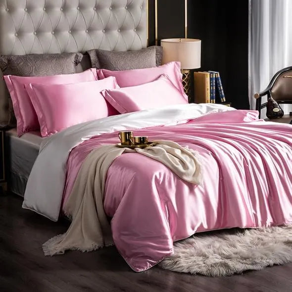 4PCS SUPER SOFT Luxury Silk Bedding Set(1 FLAT SHEET+1 QUILT COVER+ 2 PILLOWCASE)