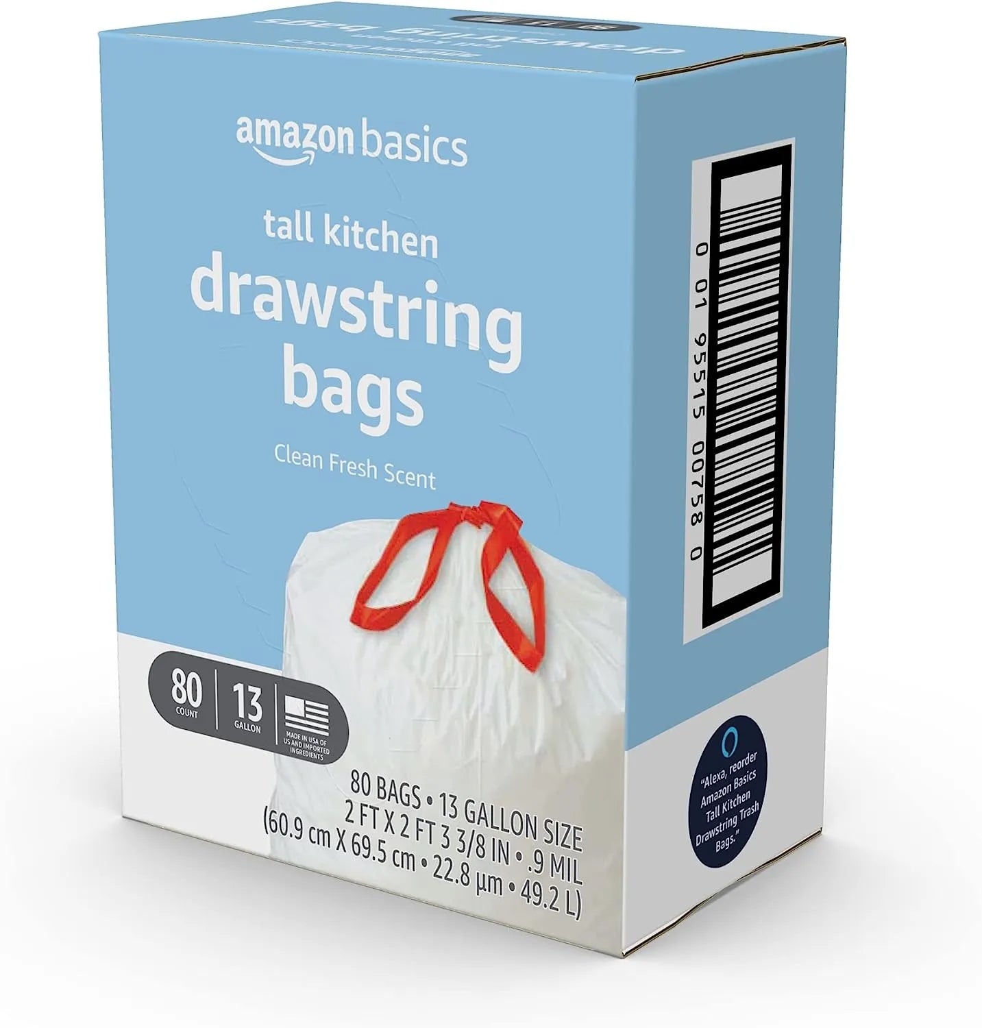 Amazon Basics Tall Kitchen Drawstring Trash Bags, 13 Gallon, Unscented, 120 Count (Previously Solimo)