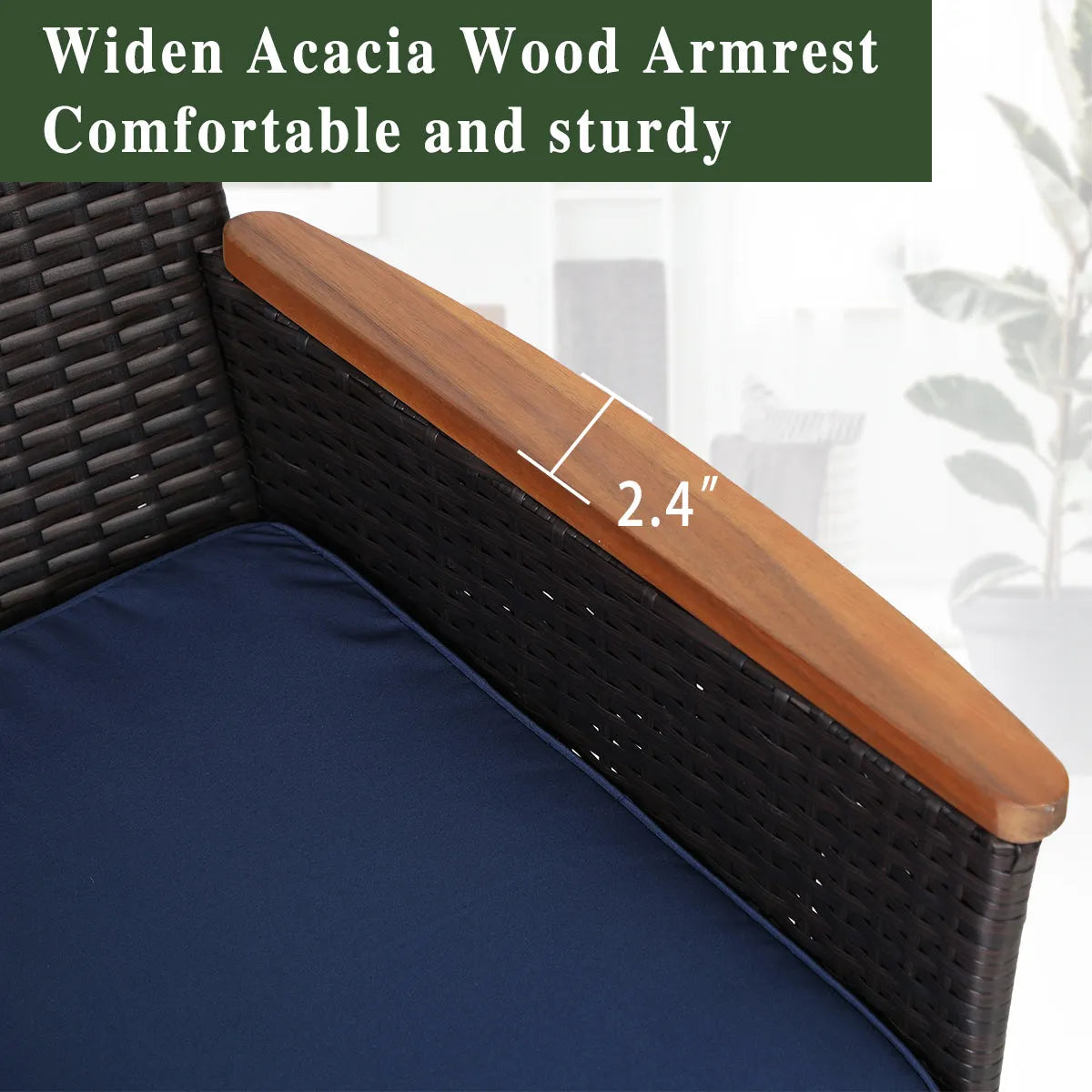 6 Piece Outdoor Dining Set with Acacia Wood Table & Wooden Bench and 4 Cushioned Rattan Wicker Chairs