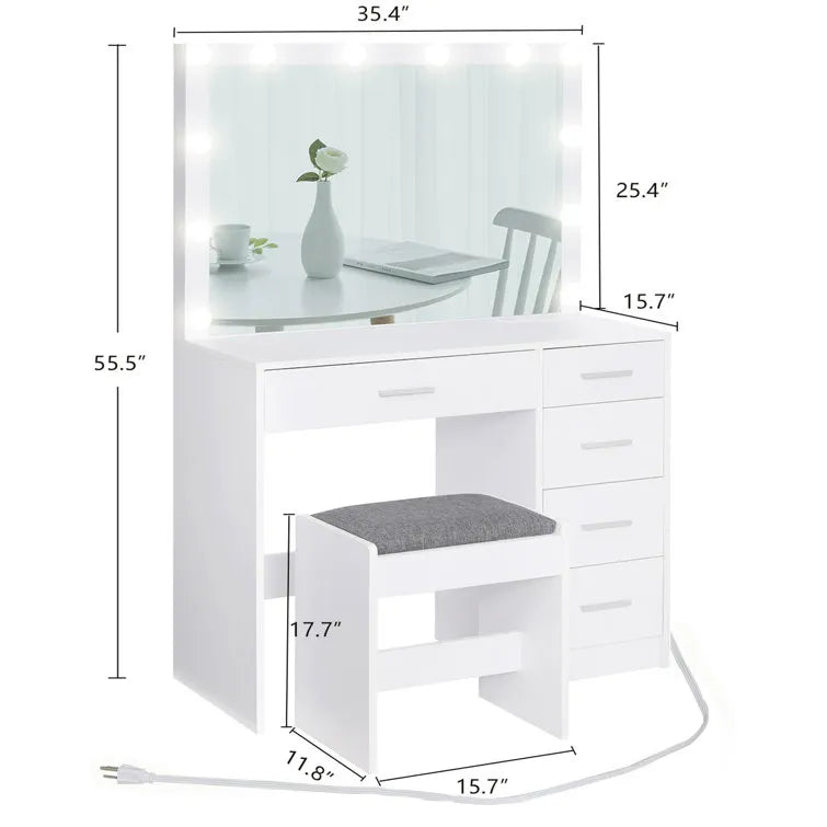 Jaq Vanity with Lights and Stool