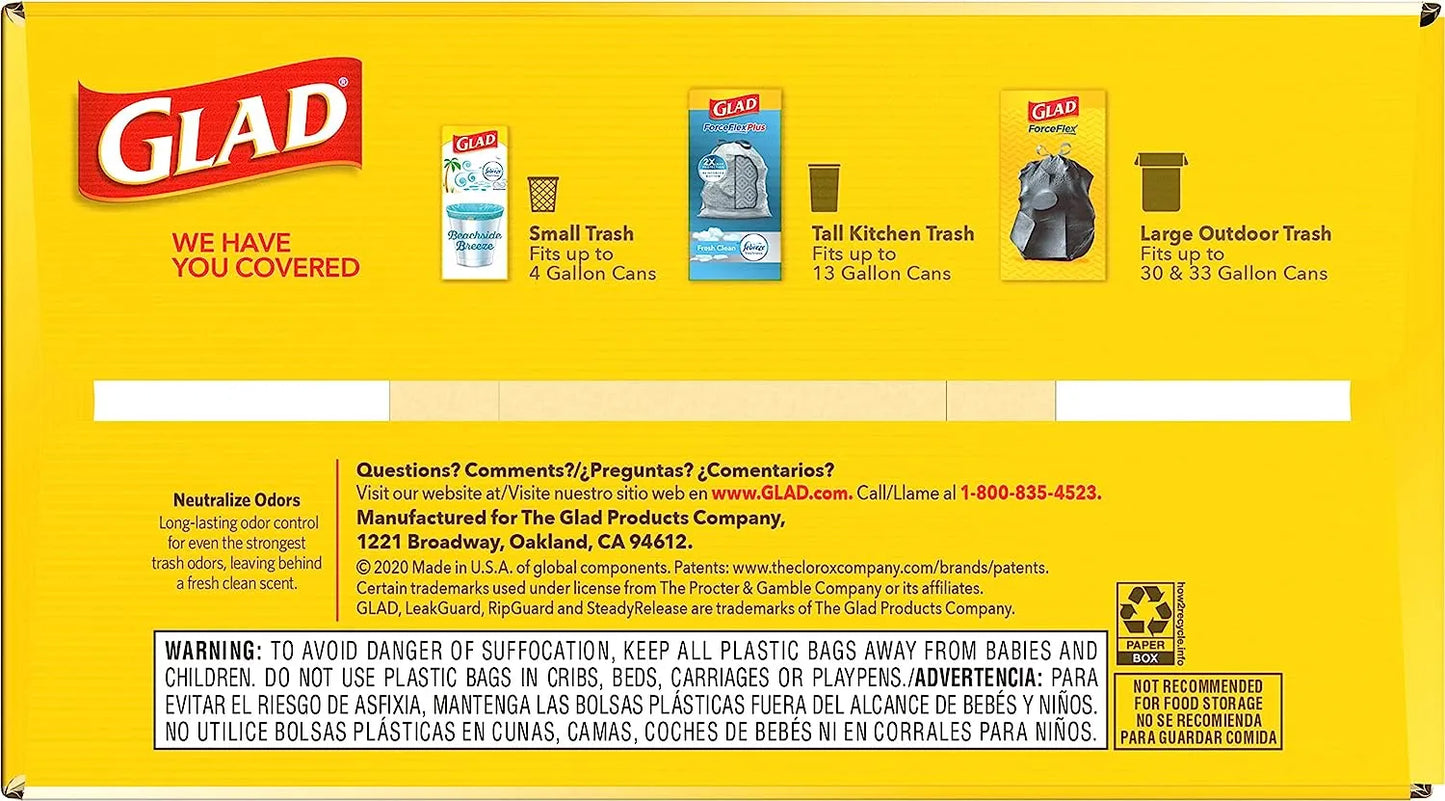 Glad Protection Series Force Flex Drawstring Fresh Clean Odor Shield 13 Gallon 1/110ct