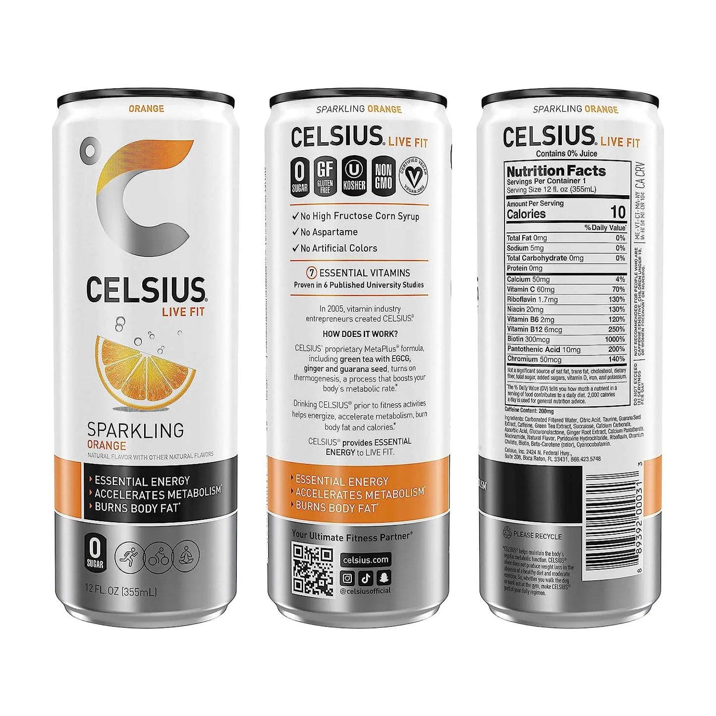 Sparkling Orange, Functional Essential Energy Drink 12 Fl Oz (Pack of 12)