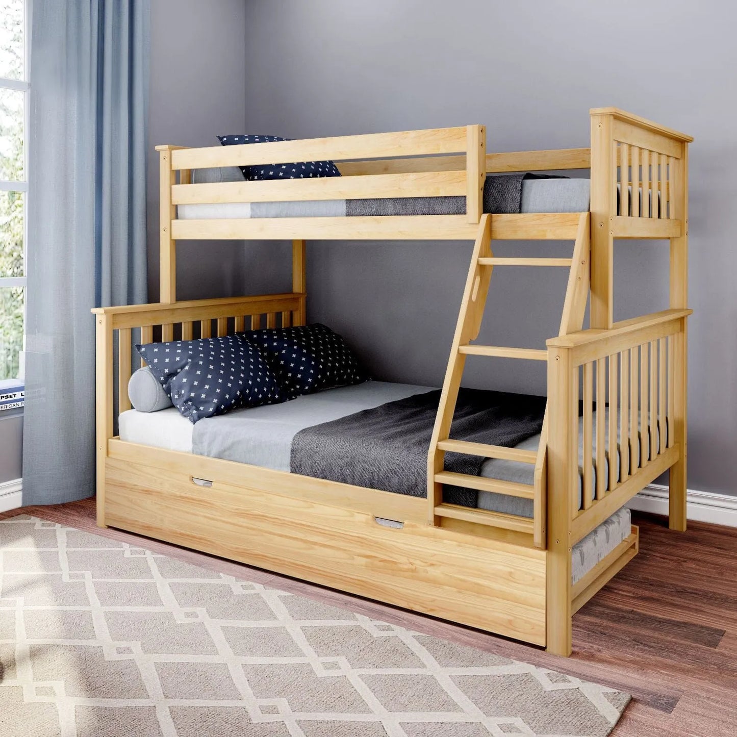 &#127876;Store Closing Sale&#128150;Kids Solid Wood Twin-Over-Full Bunk Bed + Trundle Bed
